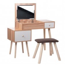Makeup table STELLA with mirror, LED lighting and chair, white color