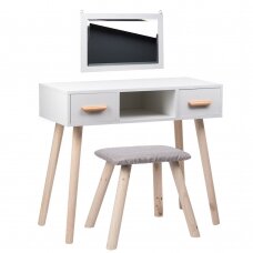 Dressing table ALVA with mirror and chair, two drawers, white color