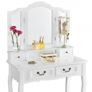 Makiažo staliukas EMMA su 3 veidrodžiais ir kėdute, baltos spalvos 1