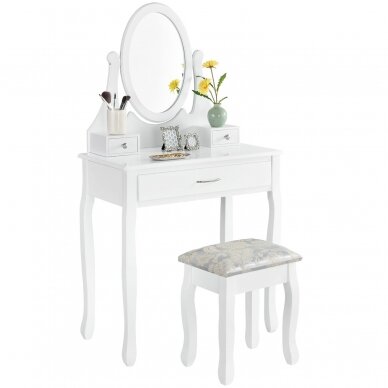 Makiažo staliukas LENA su veidrodžiu ir kėdute, baltos spalvos
