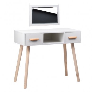 Dressing table ALVA with mirror and chair, two drawers, white color 1