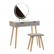 Makiažo staliukas A1 su veidrodžiu, LED apšvietimu ir kėdute, baltos spalvos