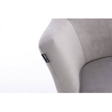 Plati grožio salono kėdė stabiliu apvaliu aukso spalvos pagrindu HR547N, pilkas veliūras 2