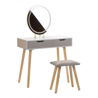 Косметический столик A2 с зеркалом, светодиодной подсветкой и стулом, белого цвета
