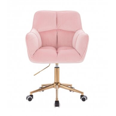 Grožio salono kėdė su ratukais HR550K, šviesiai rožinis veliūras 1