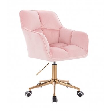 Grožio salono kėdė su ratukais HR550K, šviesiai rožinis veliūras