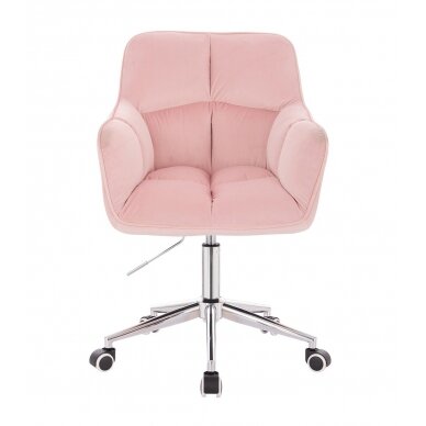 Grožio salono kėdė su ratukais HR550K, šviesiai rožinis veliūras 1