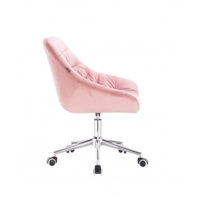 Grožio salono kėdė su ratukais HR825K, šviesiai rožinis veliūras 2