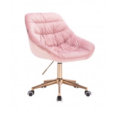 Grožio salono kėdė su ratukais HR825K, šviesiai rožinis veliūras