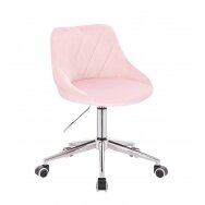 Beauty salons stool with wheels HR1054K, light pink velour