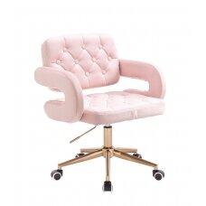 Profesionali grožio salono kėdė su ratukais HR8403K rožinis veliūras
