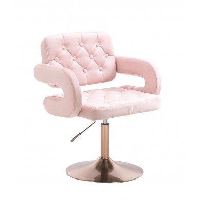 Profesionali grožio salono kėdė stabiliu pagrindu HR8403 rožinis veliūras