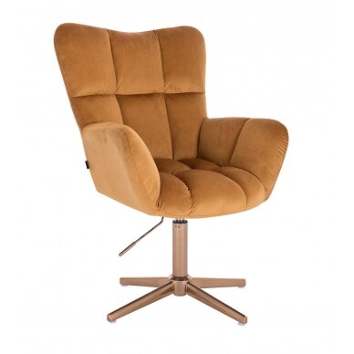 Grožio salono kėdė stabiliu pagrindu arba su ratukais HR650CROSS, rudas aksomas