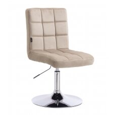Grožio salono kėdė stabiliu pagrindu arba su ratukais HR7009N, kreminės spalvos aksomas