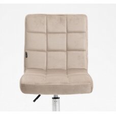 Grožio salono kėdė stabiliu pagrindu arba su ratukais HR7009N, kreminės spalvos aksomas