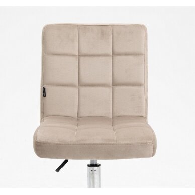 Grožio salono kėdė stabiliu pagrindu arba su ratukais HR7009N, kreminės spalvos aksomas 1