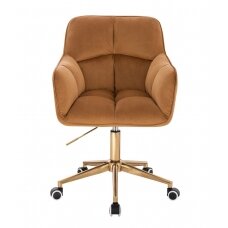 Grožio salono kėdė stabiliu pagrindu arba su ratukais HR550K, rudas aksomas
