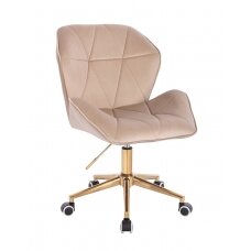 Grožio salono kėdė su ratukais HR212K, kreminės spalvos aksomas