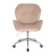 Grožio salono kėdė su ratukais HR212K, kreminės spalvos aksomas