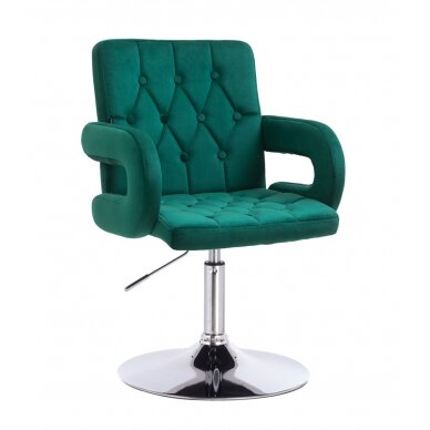 Grožio salono kėdė stabiliu pagrindu HR8404N, žalias aksomas