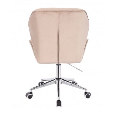 Grožio salono kėdė su ratukais HR212K, kreminės spalvos aksomas 3