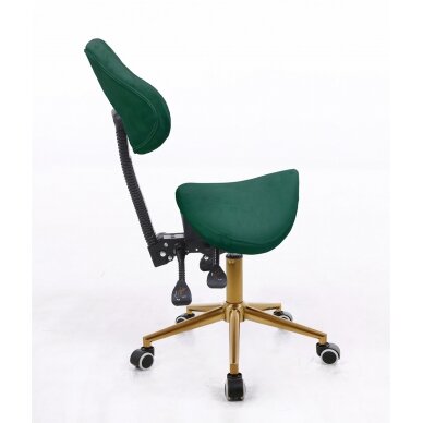 Professional beauty salon chair-saddle with wheels HR2005, green velour 3