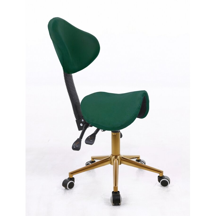 Professional beauty salon chair-saddle with wheels HR2005, green velour