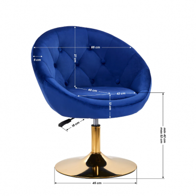 4Rico grožio salono kėdė stabiliu pagrindu QS-BL12B, mėlynas aksomas 8