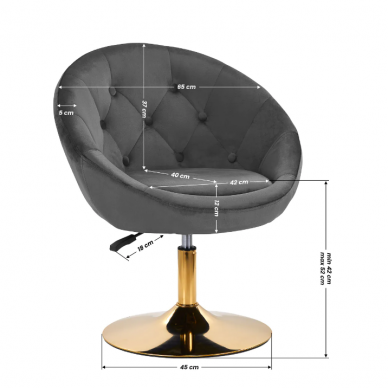 4Rico grožio salono kėdė stabiliu pagrindu QS-BL12B, pilkas aksomas 8