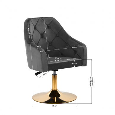 4Rico grožio salono kėdė stabiliu pagrindu QS-BL14G, pilkas aksomas 8