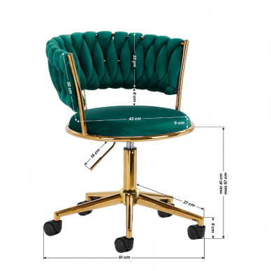 4Rico grožio salono kėdė su ratukais QS-GW01G, žalias aksomas 7