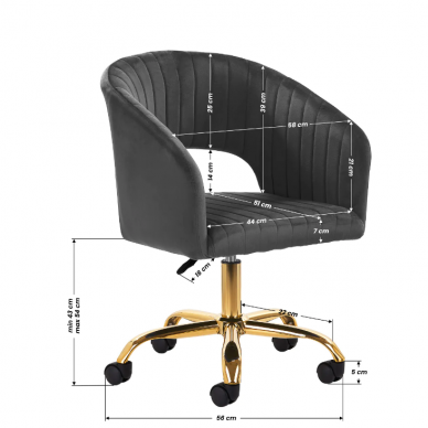 4Rico beauty salon chair with wheels QS-OF212G, gray velvet 6