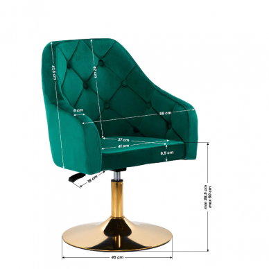 4Rico grožio salono kėdė stabiliu pagrindu QS-BL14G, žalias aksomas 8