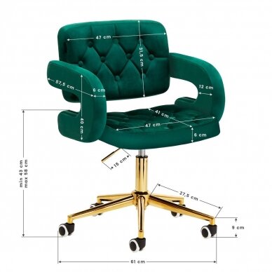 4Rico grožio salono kėdė su ratukais QS-OF213G, žalias aksomas 9