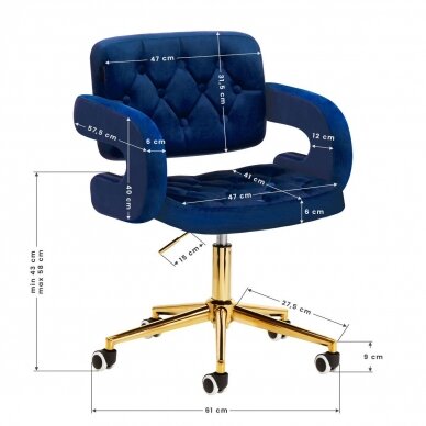 4Rico grožio salono kėdė su ratukais QS-OF213G, mėlynas aksomas 9