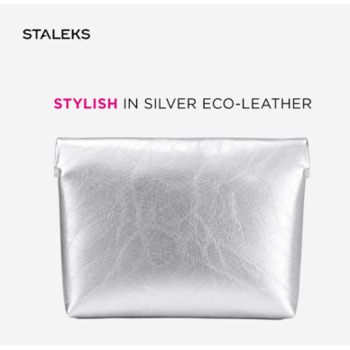 STALEKS Silver Cosmetic Bag Made of Eco-Leather, Size L 1