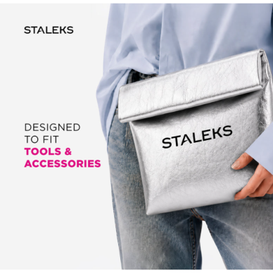 STALEKS Silver Cosmetic Bag Made of Eco-Leather, Size L 2