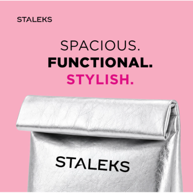 STALEKS Silver Cosmetic Bag Made of Eco-Leather, Size L 4 STALEKS Silver Cosmetic Bag Made of Eco-Leather, Size L 4