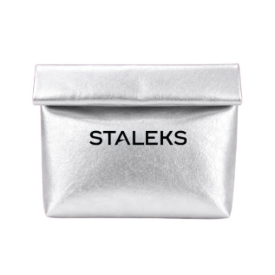 STALEKS Silver Cosmetic Bag Made of Eco-Leather, Size L