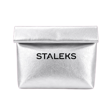 STALEKS Silver Cosmetic Bag Made of Eco-Leather, Size L