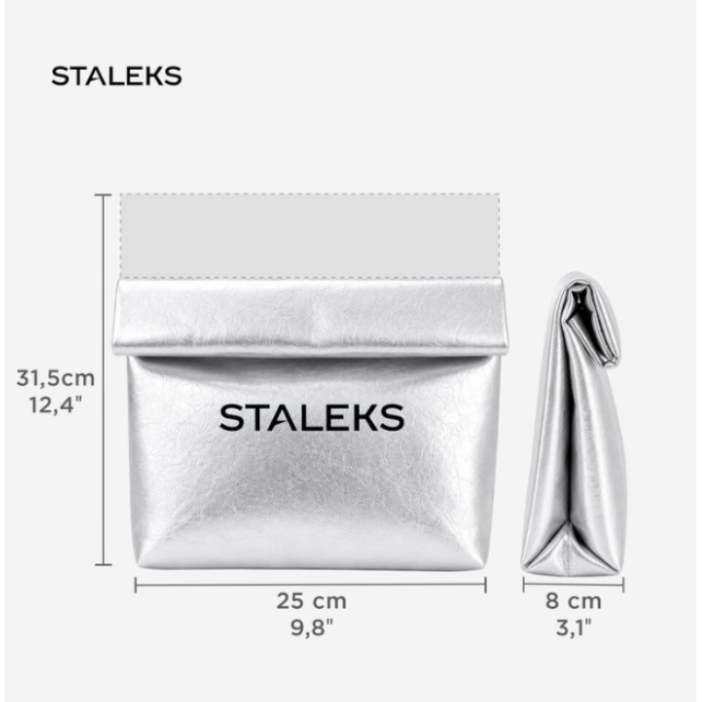 STALEKS Silver Cosmetic Bag Made of Eco-Leather, Size L 3 STALEKS Silver Cosmetic Bag Made of Eco-Leather, Size L 3