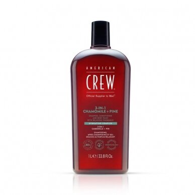 AMERICAN CREW 3-IN-1 CHAMOMILE&PINE šampūnas / kondicionierius / kūno prausiklis vyrams, 1000 ml AMERICAN CREW 3-IN-1 CHAMOMILE&PINE šampūnas / kondicionierius / kūno prausiklis vyrams, 1000 ml