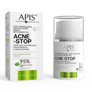 APIS ACNE STOP odą matizuojantis kremas riebiai odai su žaliąja arbata, 50 ml.
