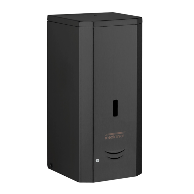 Automatic wall-mounted spray soap and disinfectant liquid dispenser 1L, matte black epoxy finish Automatic wall-mounted spray soap and disinfectant liquid dispenser 1L, matte black epoxy finish
