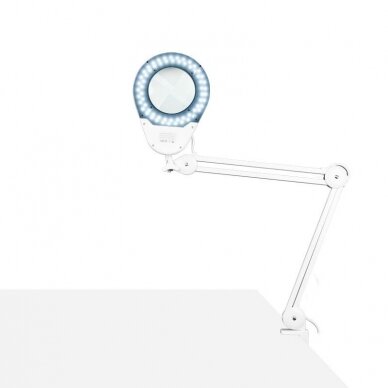 Profesionali kosmetologinė LED lempa-lupa ECO, tvirtinama prie stalo, baltos spalvos 10