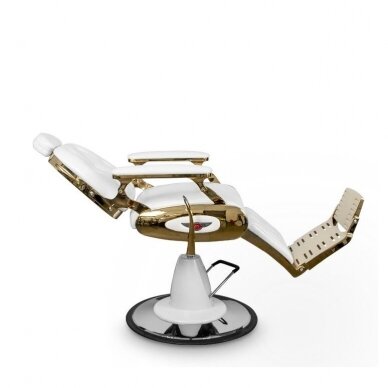 Профессиональное барберское кресло для парикмахерских и салонов красоты BARBER WHITE, белого цвета с золотыми деталями 3