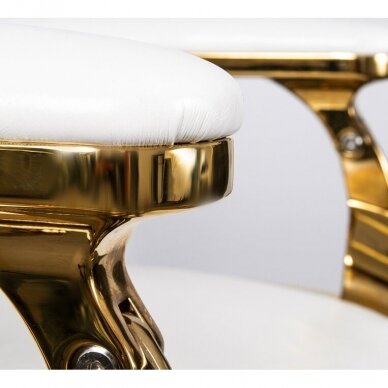 Профессиональное барберское кресло для парикмахерских и салонов красоты BARBER WHITE, белого цвета с золотыми деталями 6