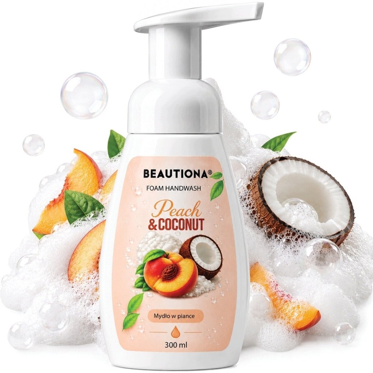 BEAUTIONA PEACH & COCONUT foaming hand soap, 300 ml BEAUTIONA PEACH & COCONUT foaming hand soap, 300 ml
