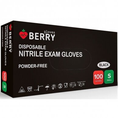 BERRY vienkartinės nitrilinės  pirštinės juodos spalvos 100 vnt. 1
