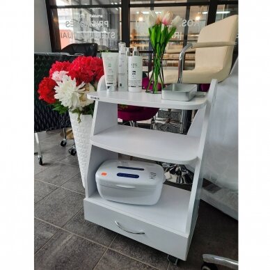 BIOMAK profesionalus kosmetologinis vežimėlis su stalčiumi, baltos spalvos 3